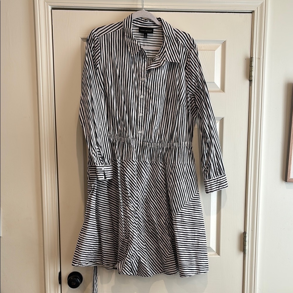 Lane Bryant Navy and White Striped Blouse